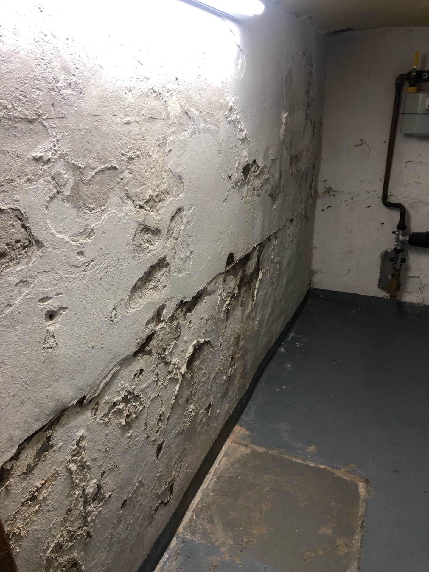 Feuchte Kellerwand in Friedrichsdorf vor der Abdichtung mit Isokristall